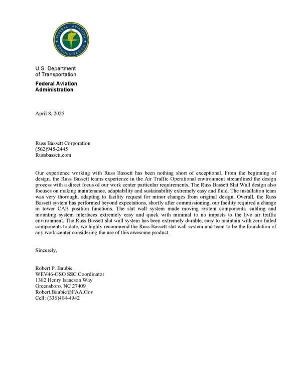 FAA Letterhead Russ Bassett Letter 2025