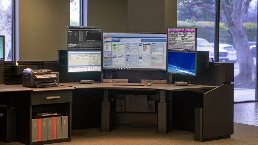 Corner console stacked monitors